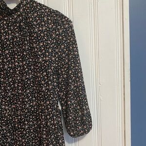 Monteau Black Floral Tiered mock neck dress